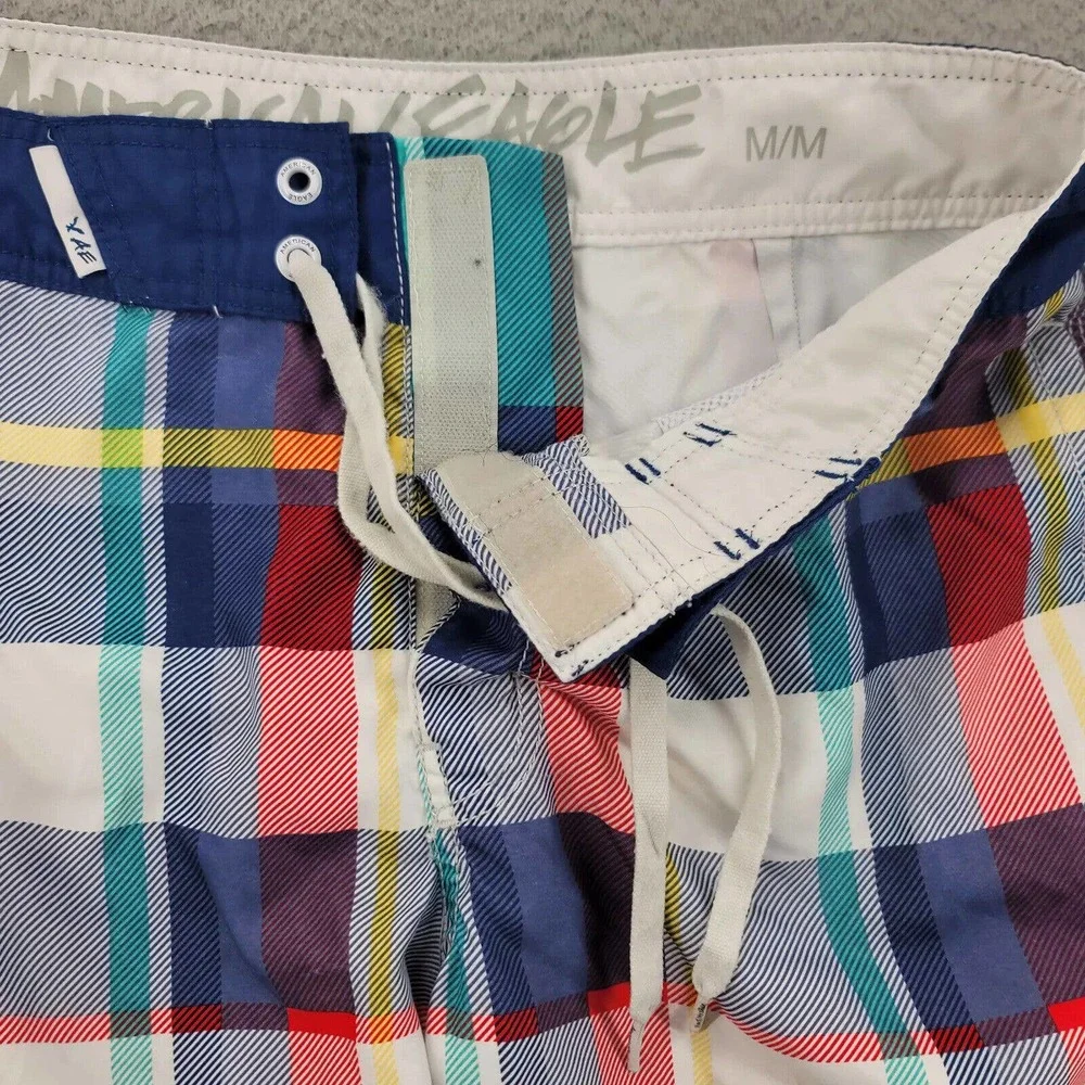 American Eagle Shorts Mens Medium White Plaid Patch Pockets Board‎ Shorts Swim